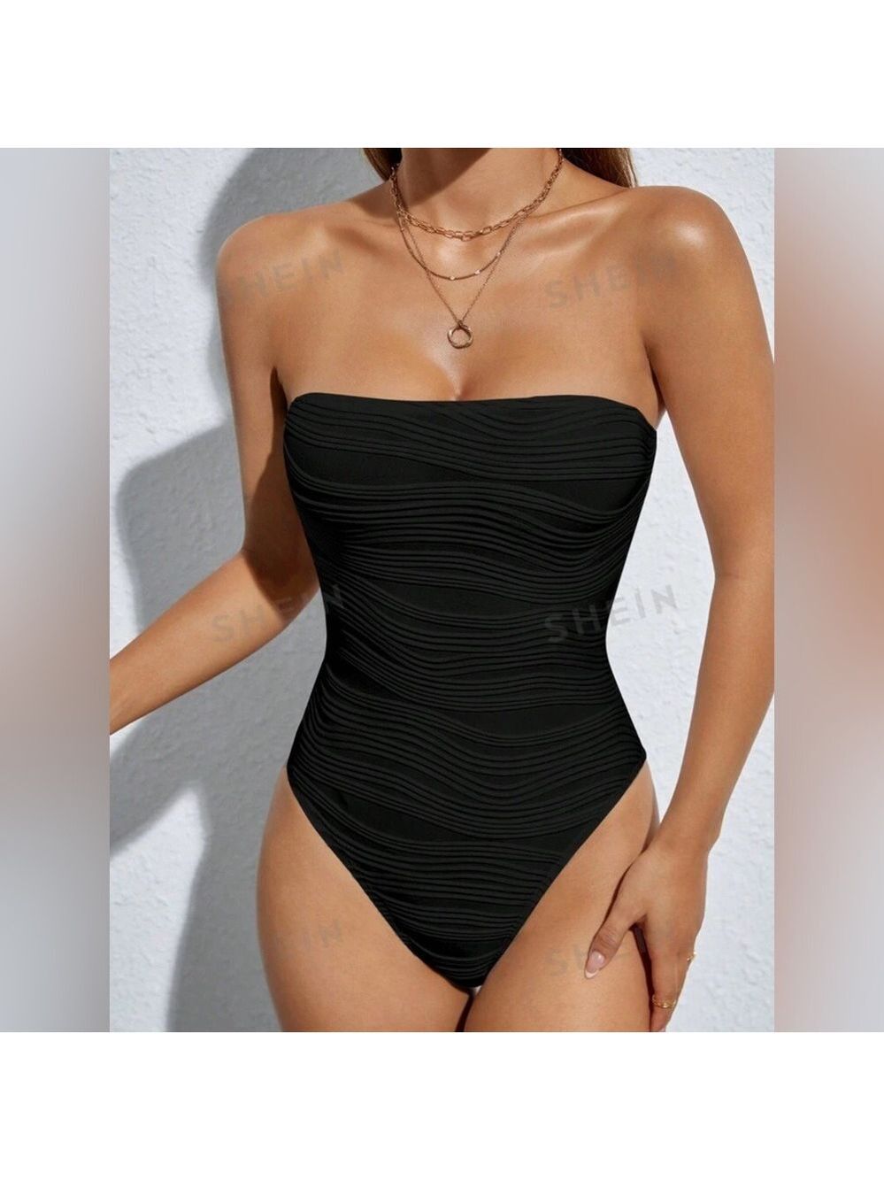 New Black Strapless Neck Bodysuit PM